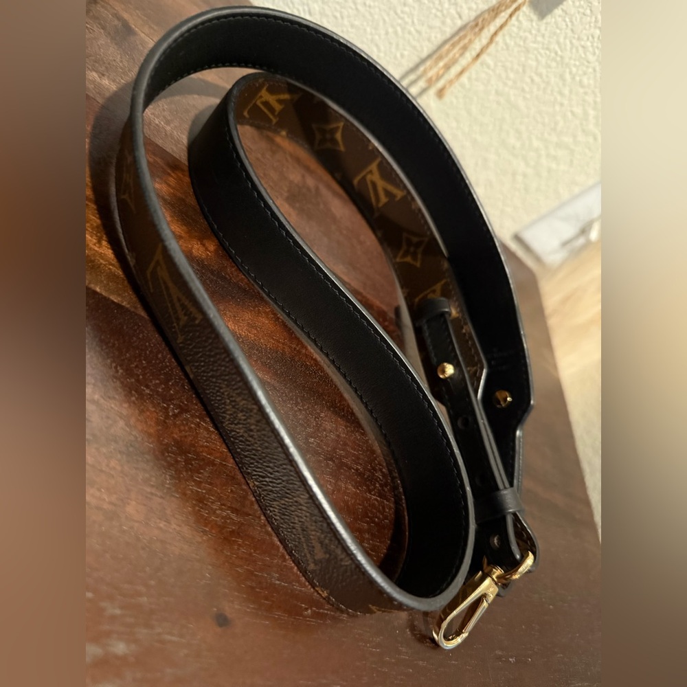 Louis Vuitton Black Leather Strap with Monogram Canvas and Gold Hardware